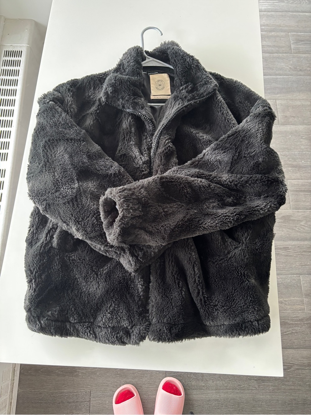 Urban Outfitters Black Plush Faux Fur Zip Jacket